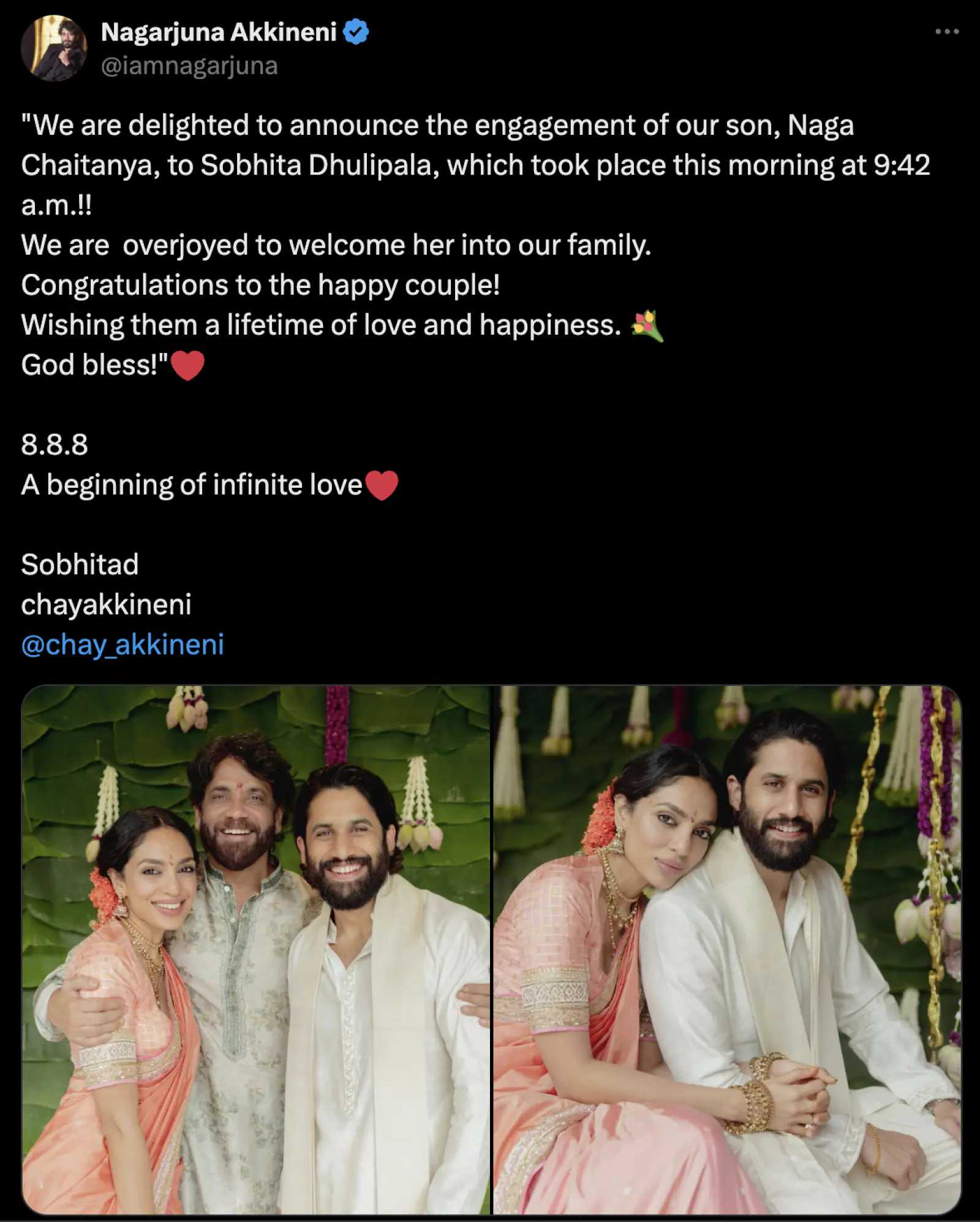 Naga Chaitanya got engaged to Sobhita Dhulipala 3 years after divorce, father Nagarjuna shared the first photo