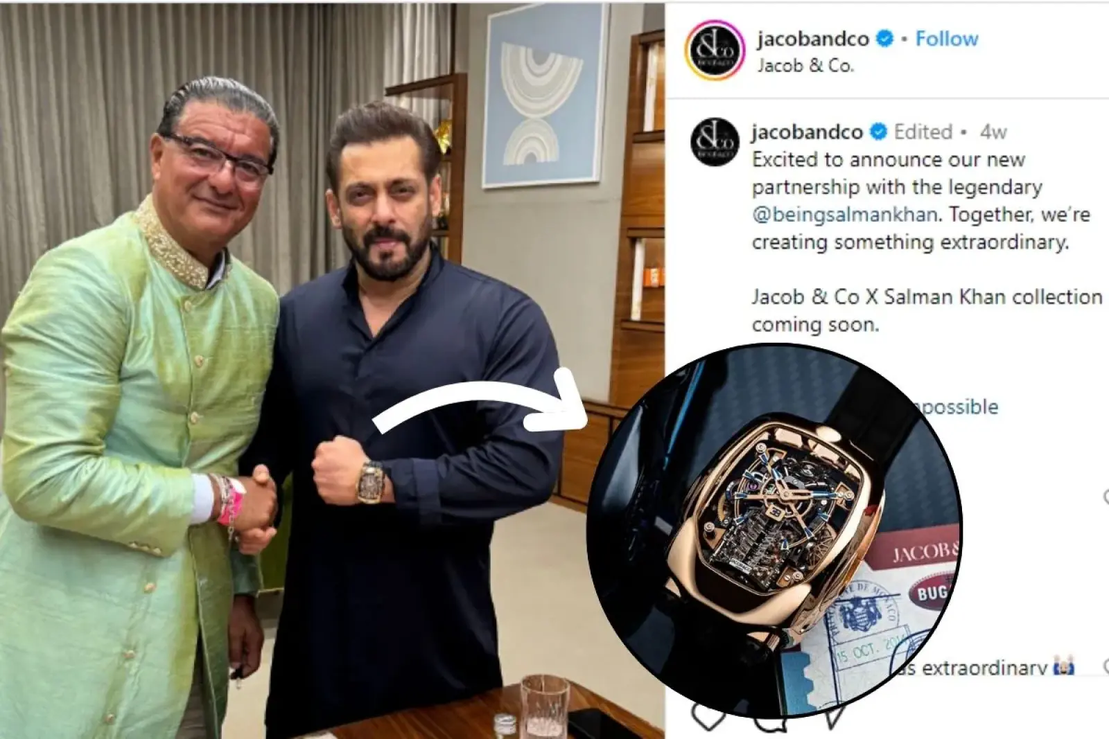 Salman Khan was seen showing a luxury Bugatti watch made from the engine of a supercar