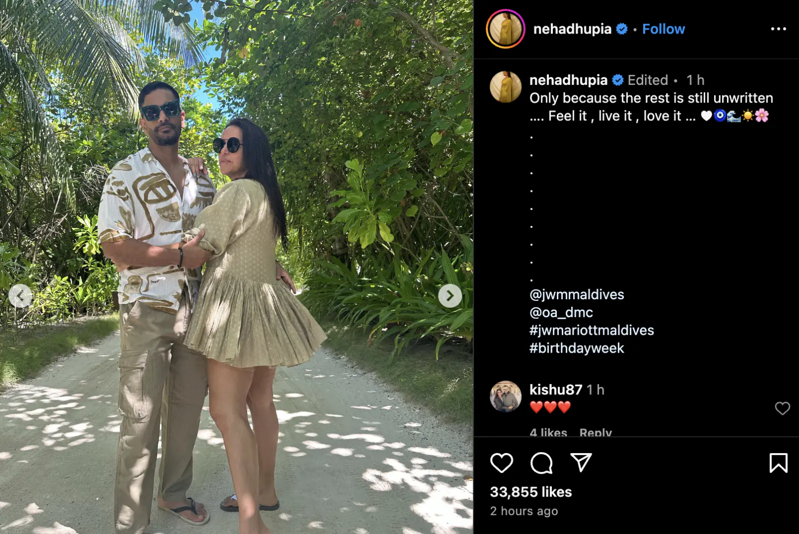 44-year-old Neha Dhupia got cozy with husband Angad Bedi abroad, this is how the actress's birthday week was