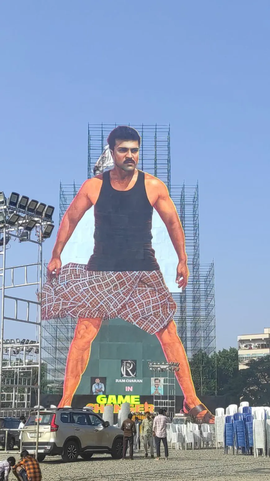 Ram Charan's biggest cutout of 256 feet installed creating more excitement about Game Changer film